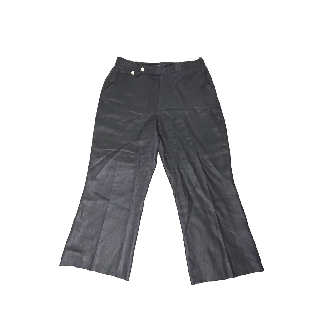Chaps Linen Dress Pants Womens 18 Black Wide Leg High Rise Coastal Professional